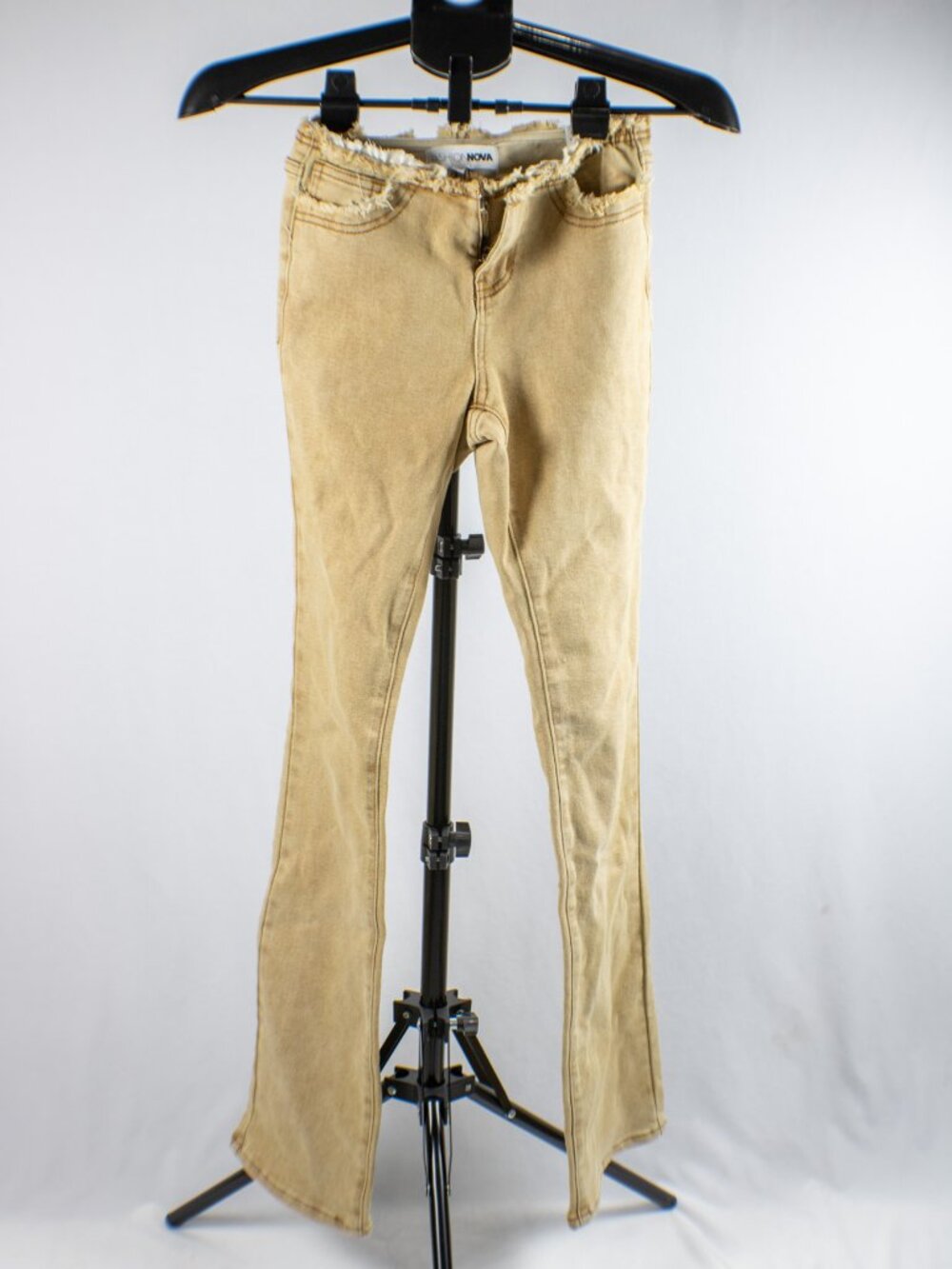 Fashion Nova Tan "Highly Motivated" Raw Hem Bootcut Jeans